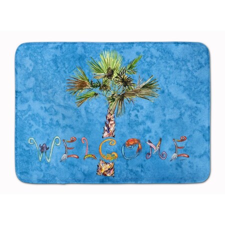 Carolines Treasures Welcome Palm Tree on Blue Machine Washable Memory Foam Mat 8708RUG